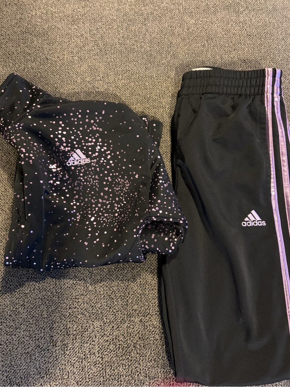 Adidas Kids' Black & Pink Sparkle Track Pants (YS)